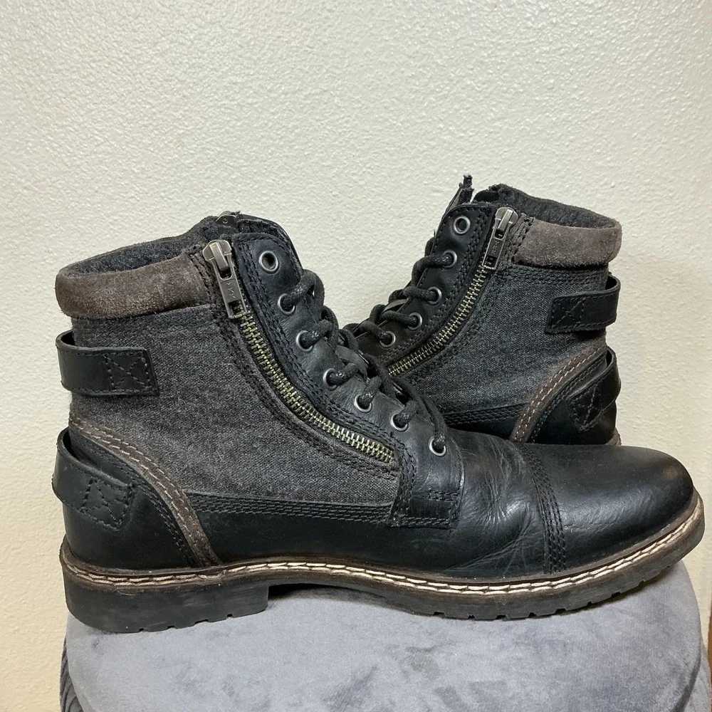 Steve Madden Jotter Black Leather Boots Mens Side‎ Zipper Size 10
